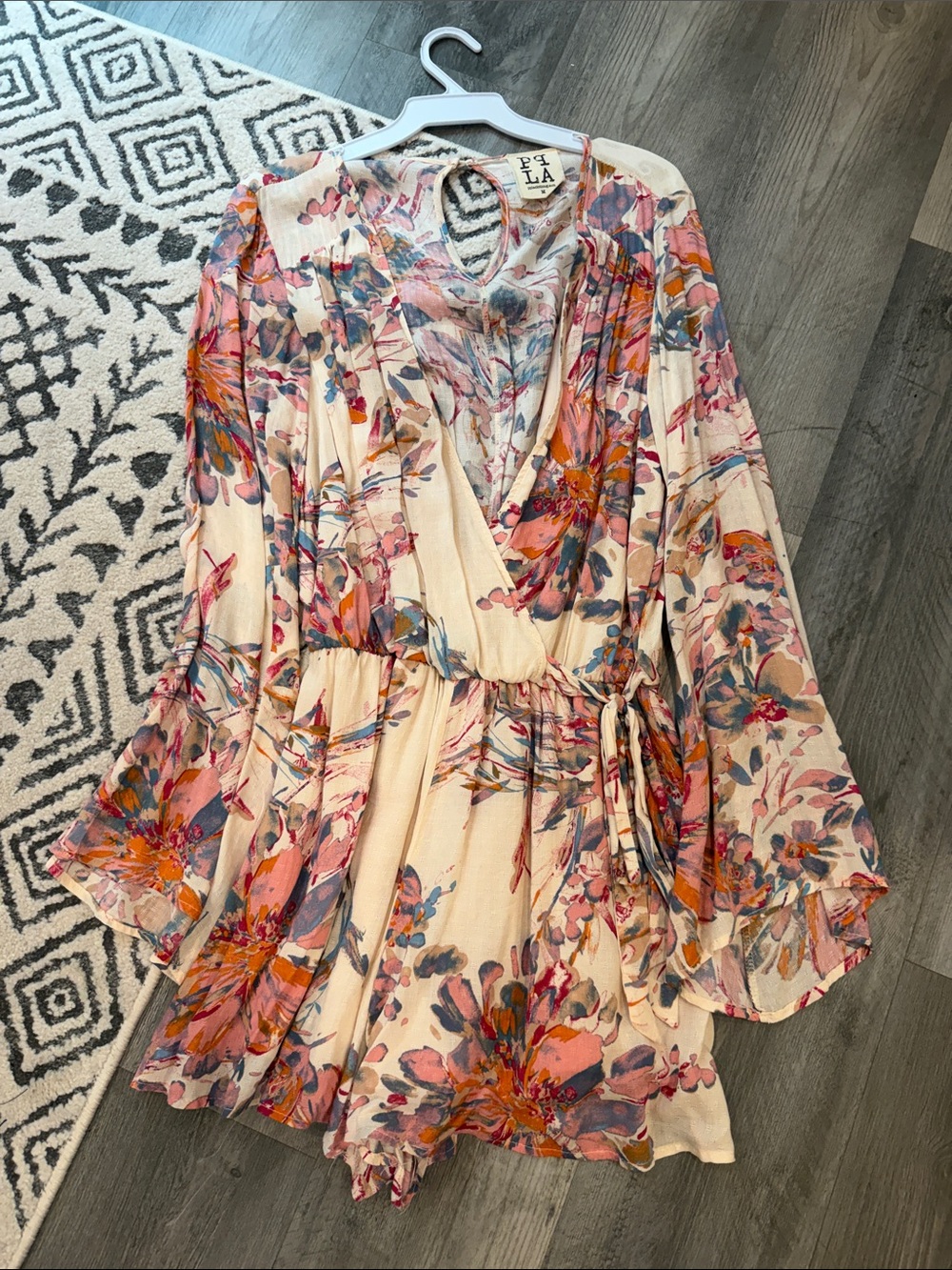 PPLA Cream Floral Wrap Romper with Pink, Orange & Blue Flowers